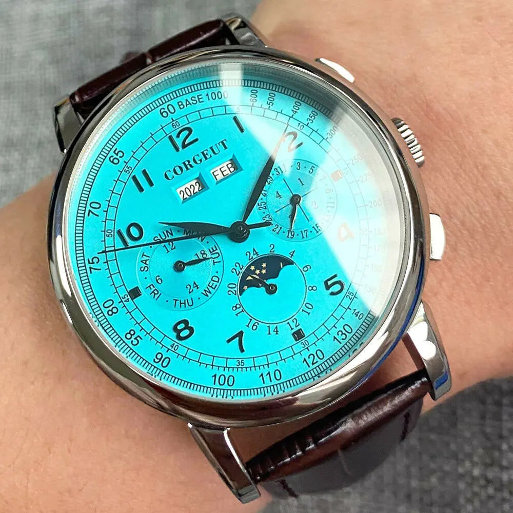 vastara - corgeut horizon master moonphase automatic watch watch 54 - casual unisex timepiece with stainless steel (USA)