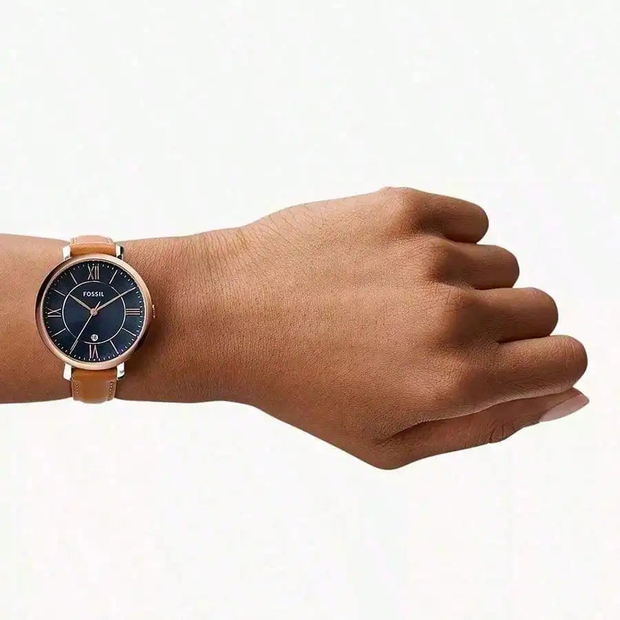 unisex casual watch vastara - fossil woman watches brown leather band - daily wear timepiece with blue dial (USA)