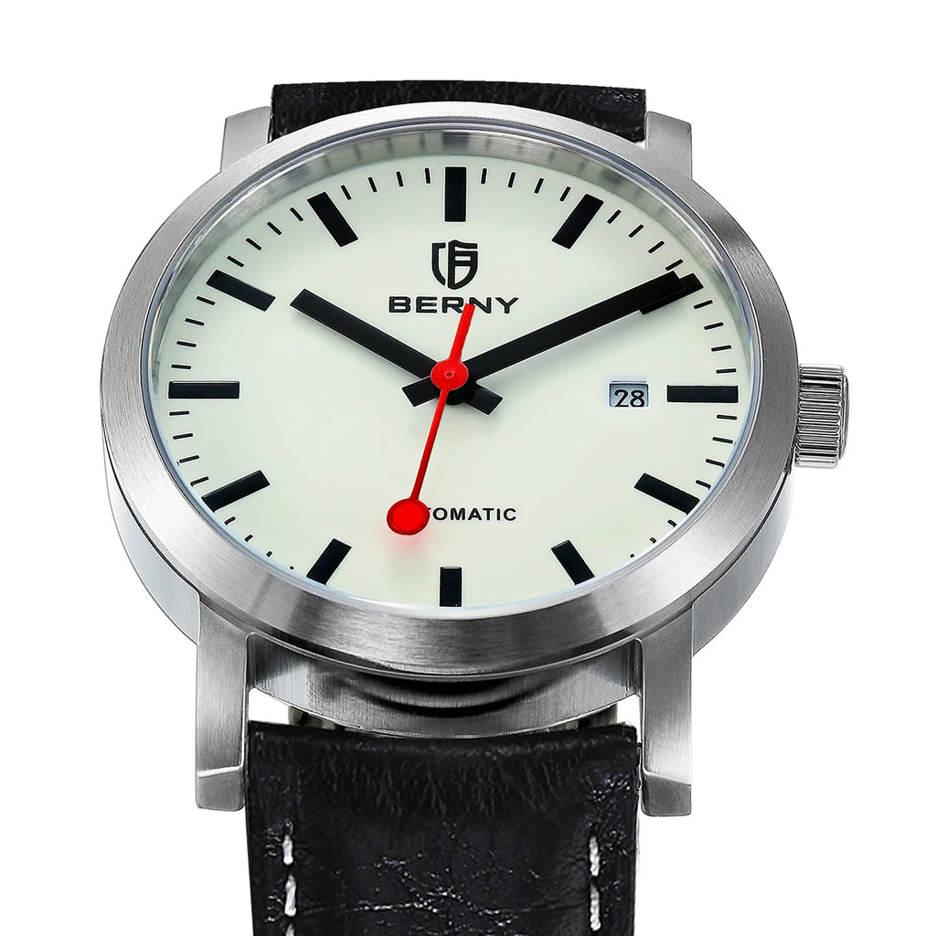 unisex casual watch vastara berny for self-wind sappire miyota luminous railroad - daily wear timepiece with white dial (USA)