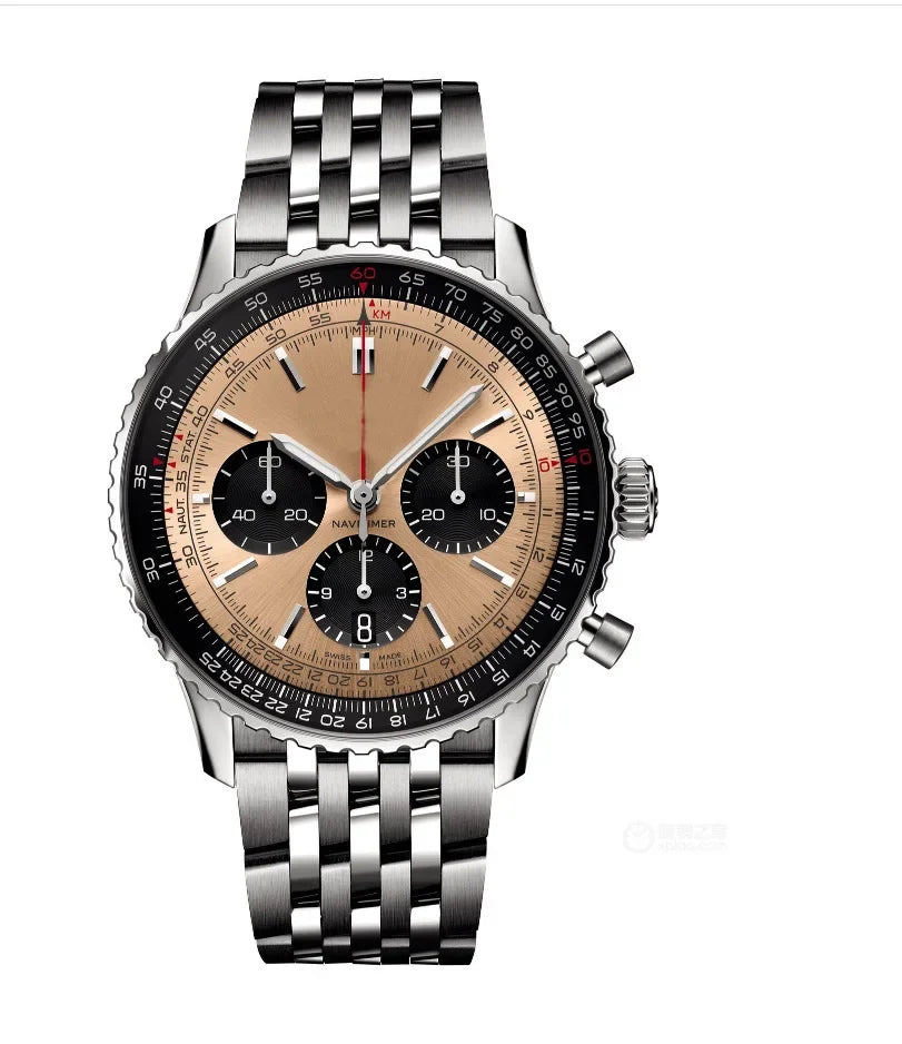 vastara original es classic multifunction stainless steel date business chronograph watch detail - reliable movement,
