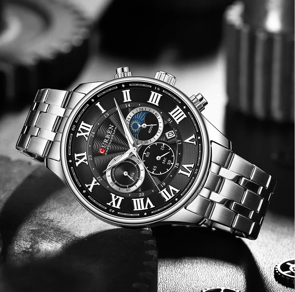 vastara casual business stainless steel bracelet for chronograph roman numeral dial 's watch 25 - casual unisex timepiece