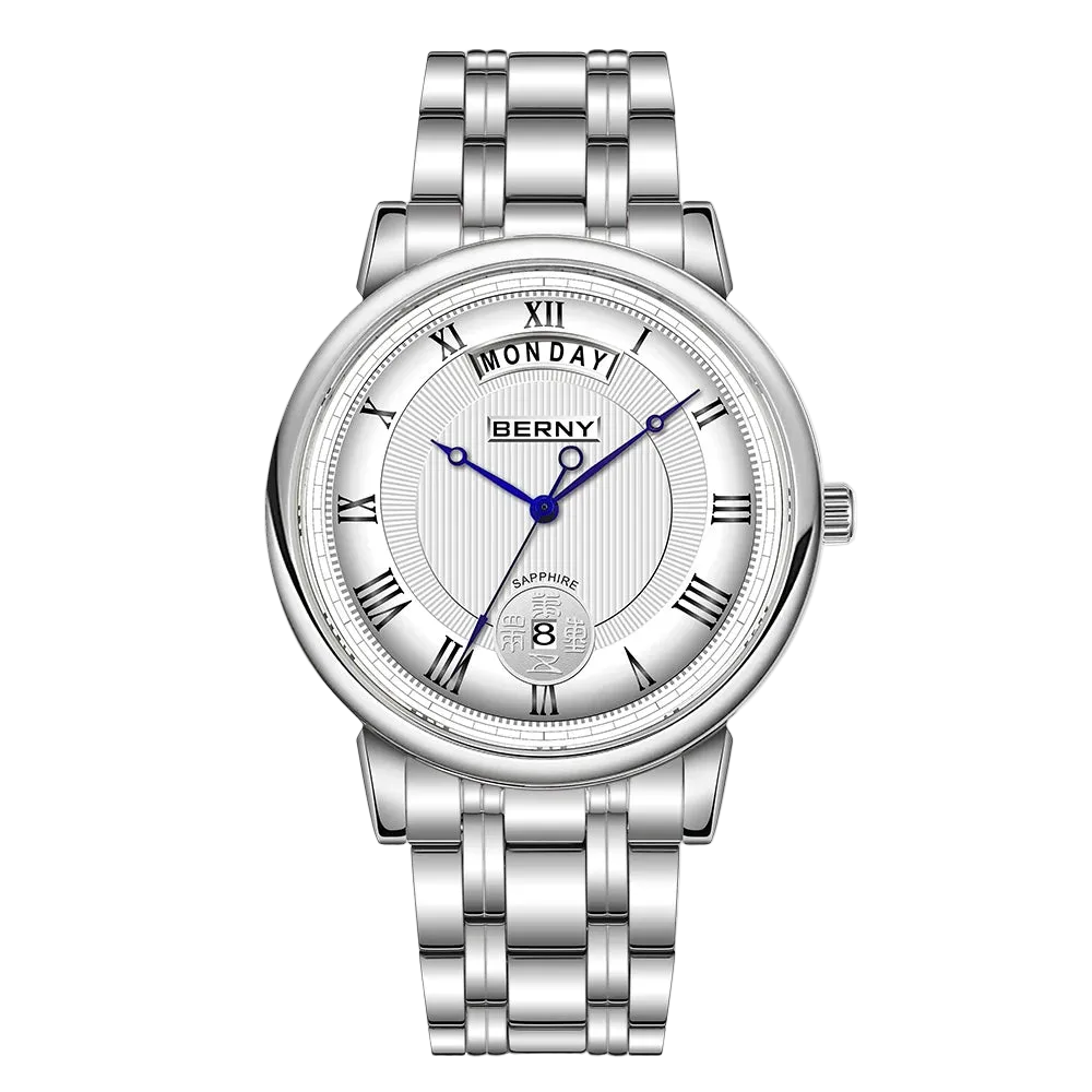 vastara berny miyota vj55top day date stainless steel sapphire for watch 27 - classic unisex timepiece with chronograph (USA)
