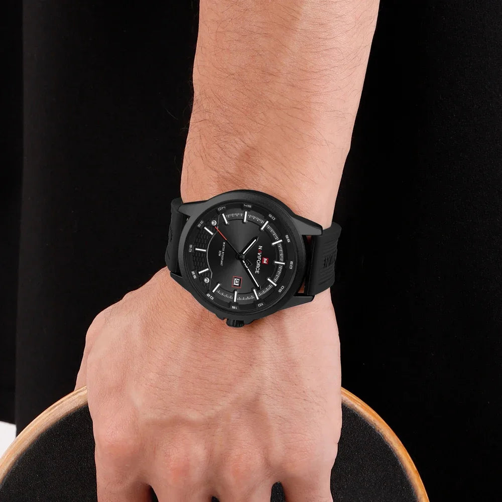 vastara naviforce sport military auto date silicone rubber original clock 9248 watch detail - reliable movement, stainless