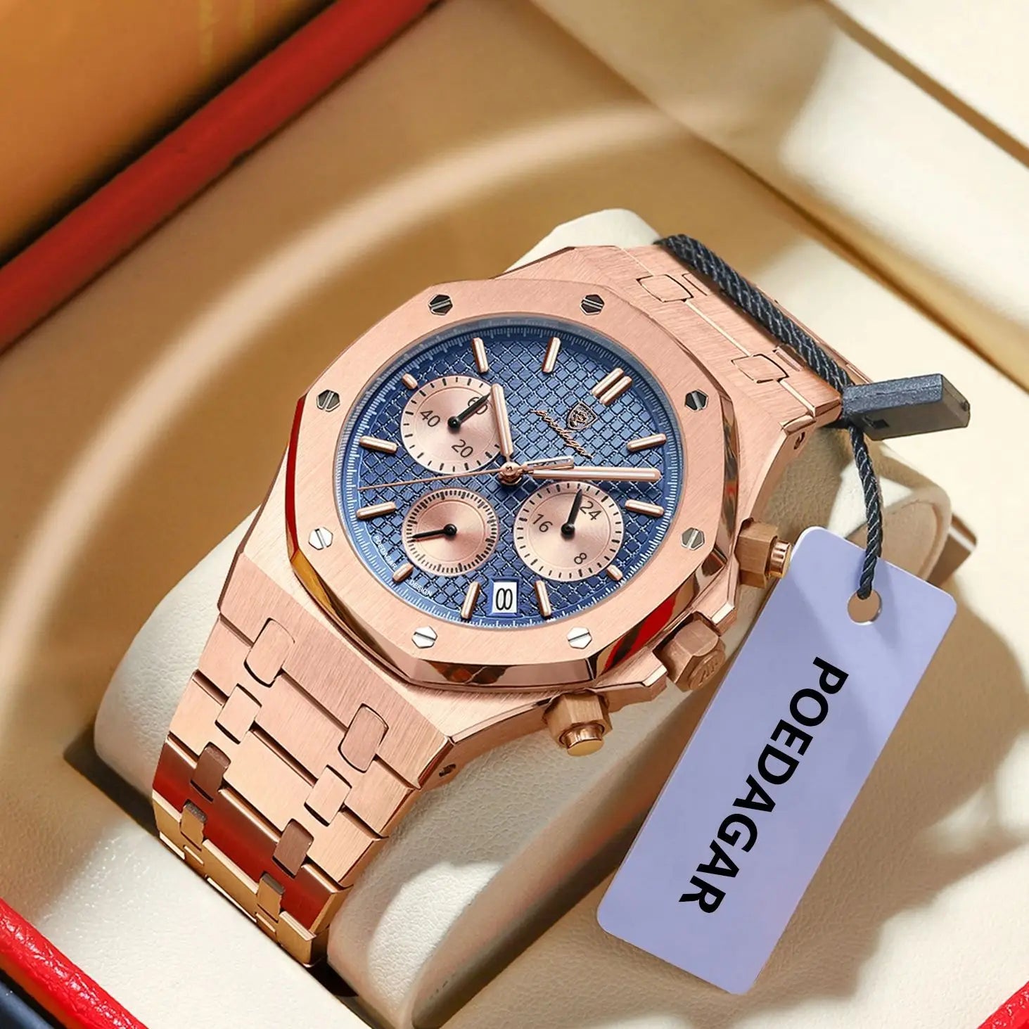 vastara chronograph poedagar s es stainless steel date - classic unisex watch with chronograph in white stainless steel (USA)