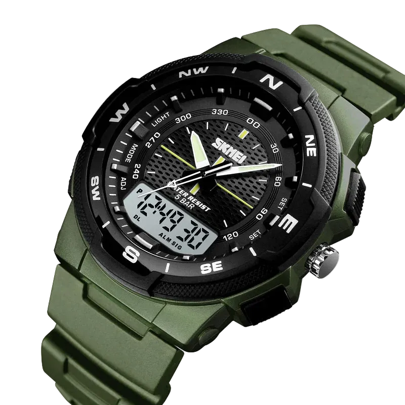 vastara skmei dual time back light display sport es s stop date week 5bar pu strap clock reloj hombre - classic unisex watch