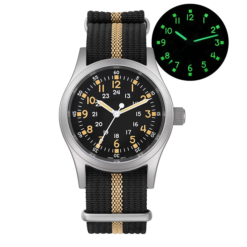 vastara - militado vintage field watch sweep second quartz watch 44 - casual luxury timepiece timepiece with waterproof (USA)