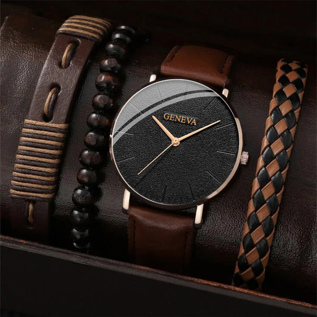 vastara luxury men’s watch & bracelet set – brown leather quartz watch 7 - casual unisex timepiece with quartz (USA)