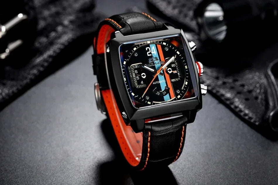 vastara leather stainless steel black orange casual 40mm perspective see through watch 13 - casual unisex timepiece with