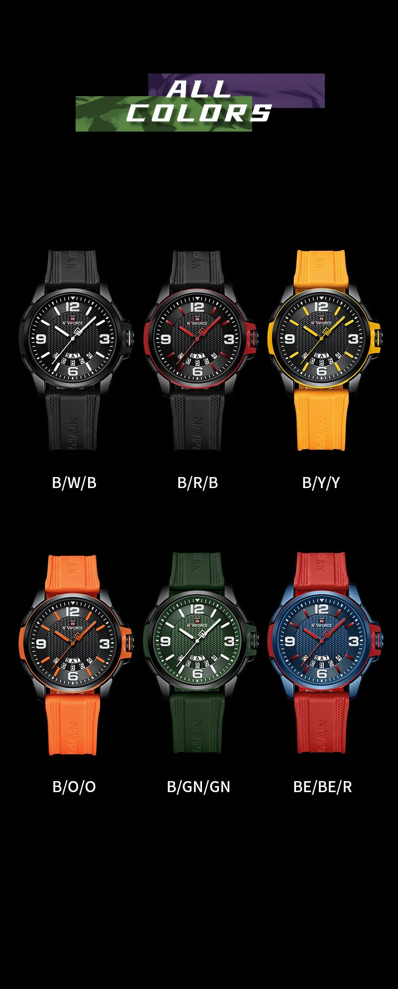 vastara original naviforce for silicone strap business classic wrist es date clock silicone with silicone watch 22 -