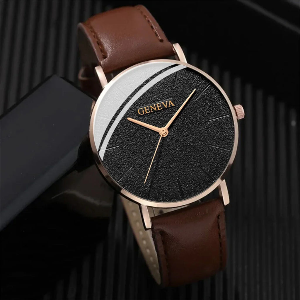 vastara luxury men’s watch & bracelet set – brown leather quartz watch 14 - casual unisex timepiece with quartz (USA)