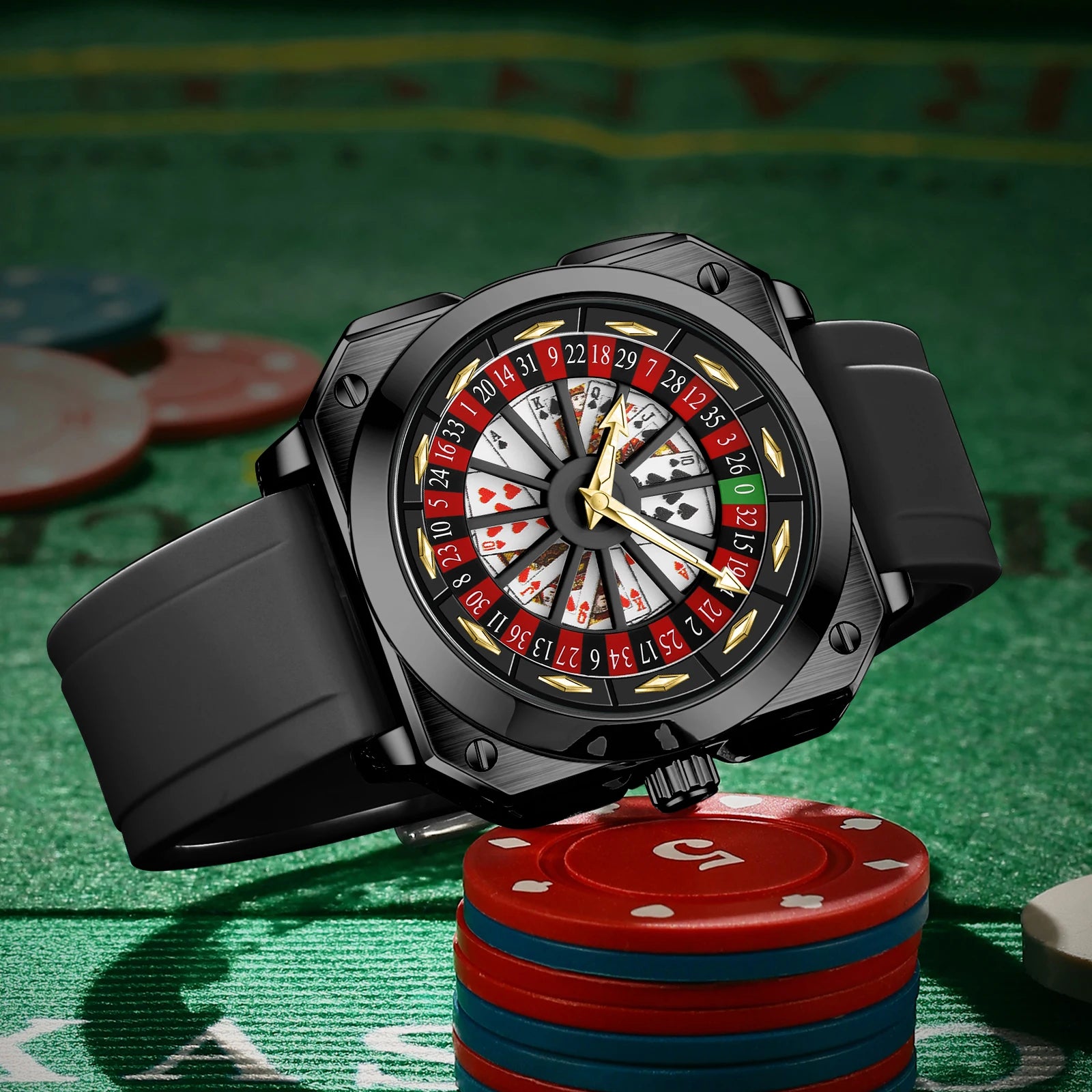 Creative Men Watch Fashion Roulette Original Quartz Movement Silicone Red Black Sports Square Rotating Night Light Watch f...
