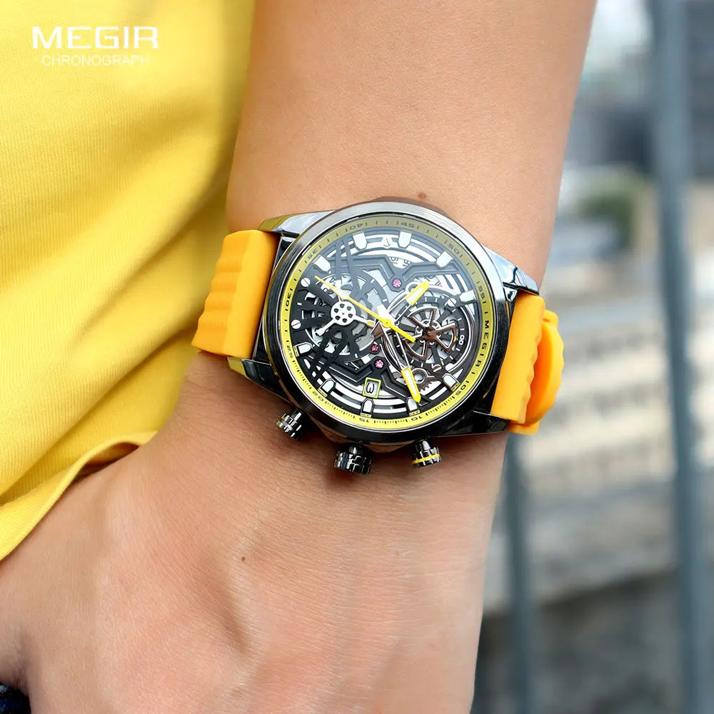 vastara megir chronograph yellow strap luminous watch 6 - luxury unisex timepiece with chronograph (USA)
