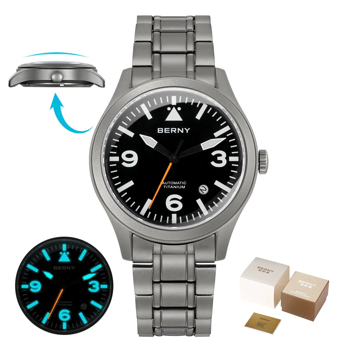 vastara berny pilot titanium sapphire ar coating supper luminous 10bar sport titanium aviation watch 52 - classic unisex