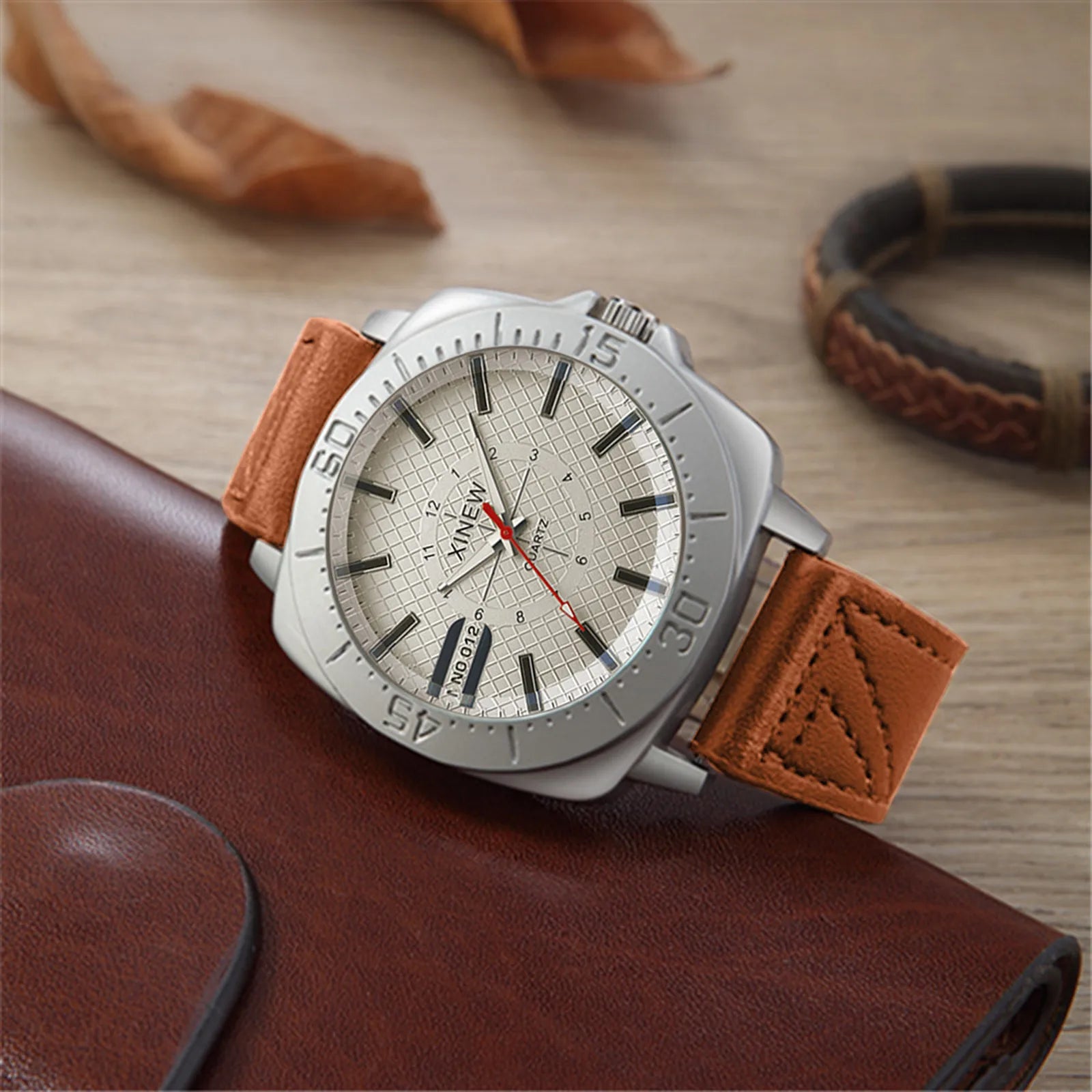 vastara hig-end simple business leather band strap glass minimalist round dial versatile daily outgoing watch 13 -