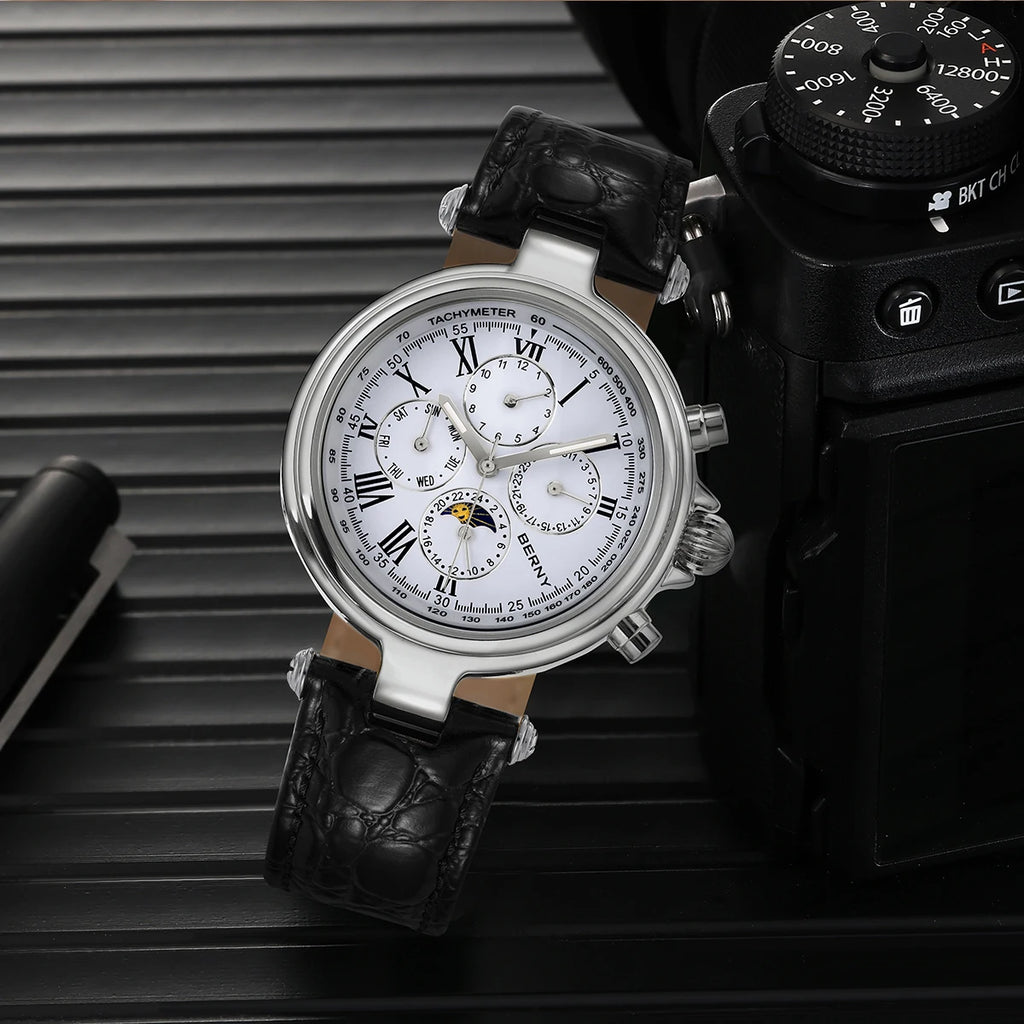 vastara retro for sun moon phase: genuine leather genuine leather watch 10 - classic unisex timepiece with stainless steel