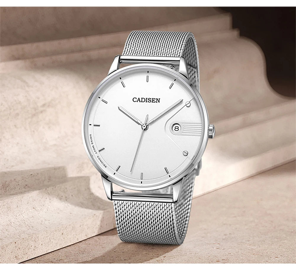 vastara - cadisen men’s sapphire quartz watch with milano mesh strap watch 9 - casual luxury timepiece timepiece with