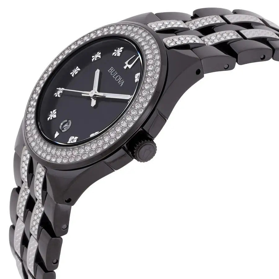 Bulova | Quartz Crystal Black Dial Men's Watch & - Luxury Watch with precision timepiece