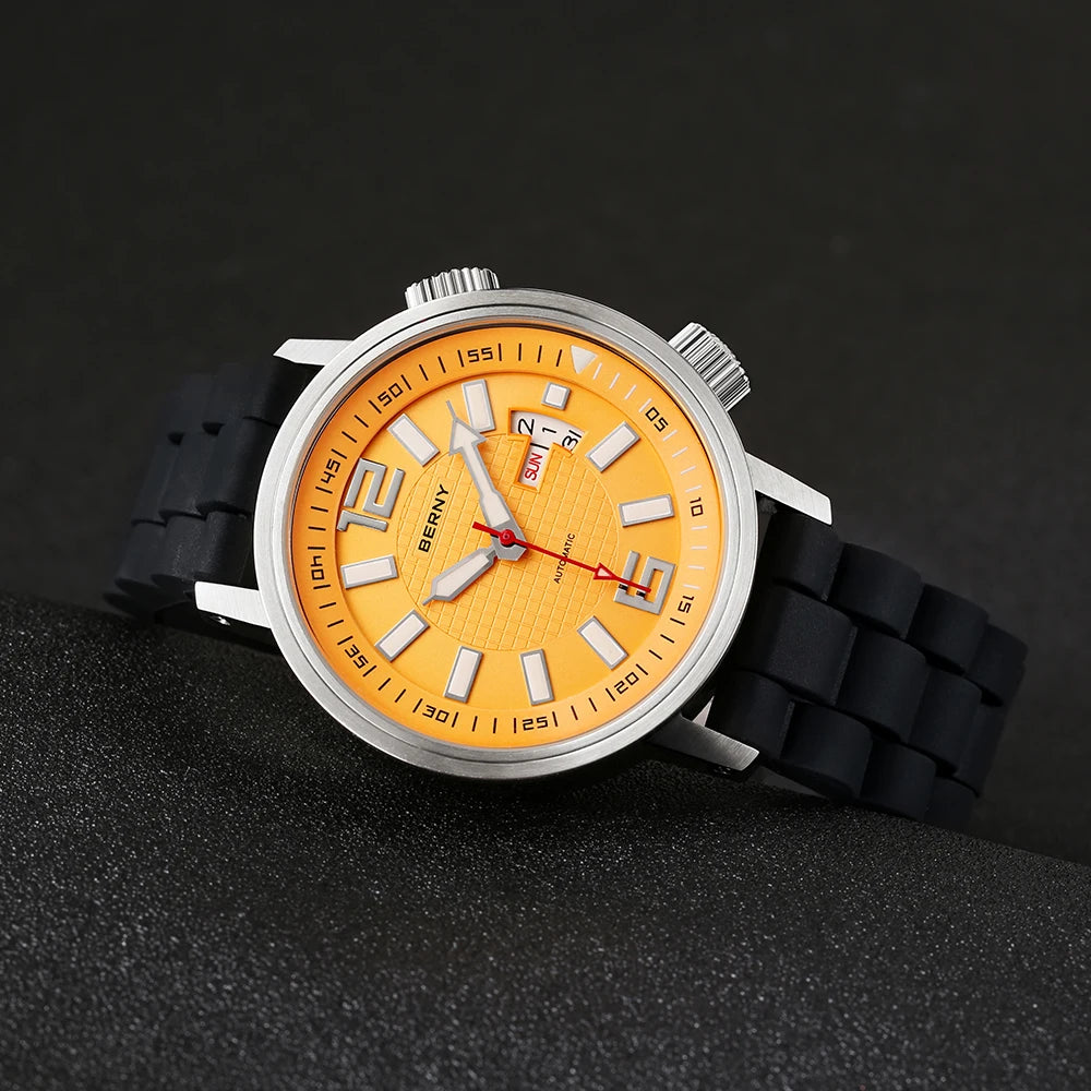 vastara - berny diver automatic mechanical watch watch detail - automatic movement movement, waterproof, waterproof casual