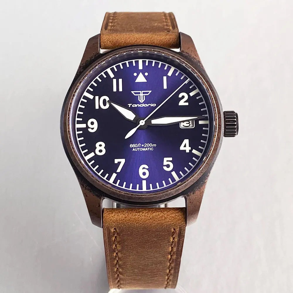 vastara sapphire tandorio retro pilot es nh35a 's aviator bronze pvd sapphire crystal 39mm watch 36 - classic unisex