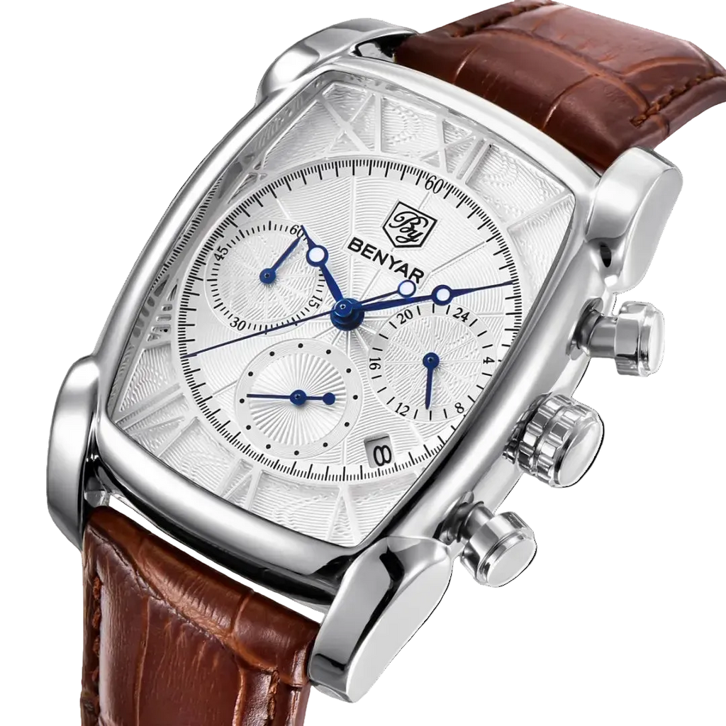 vastara relogio masculino s es chronograph leather military sport rectangle - classic unisex watch with chronograph in white