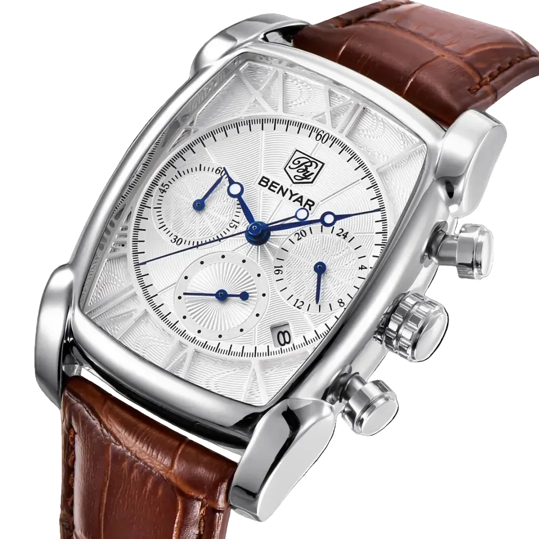 vastara relogio masculino s es chronograph leather military sport rectangle - classic unisex watch with chronograph in white