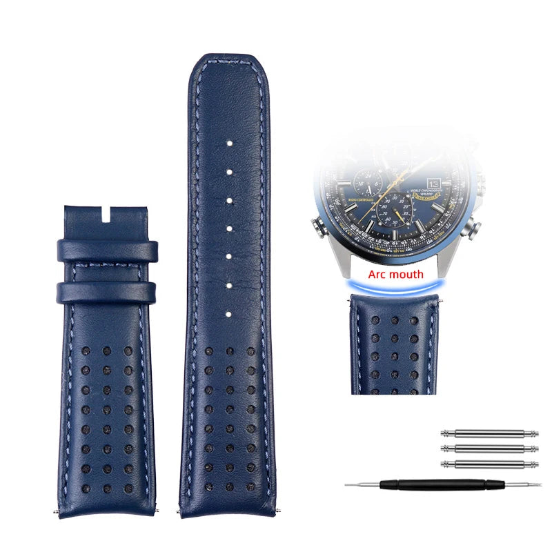 vastara genuine leather for citizen blue angel radio wave at8020 54l watch 10 - classic unisex timepiece with stainless