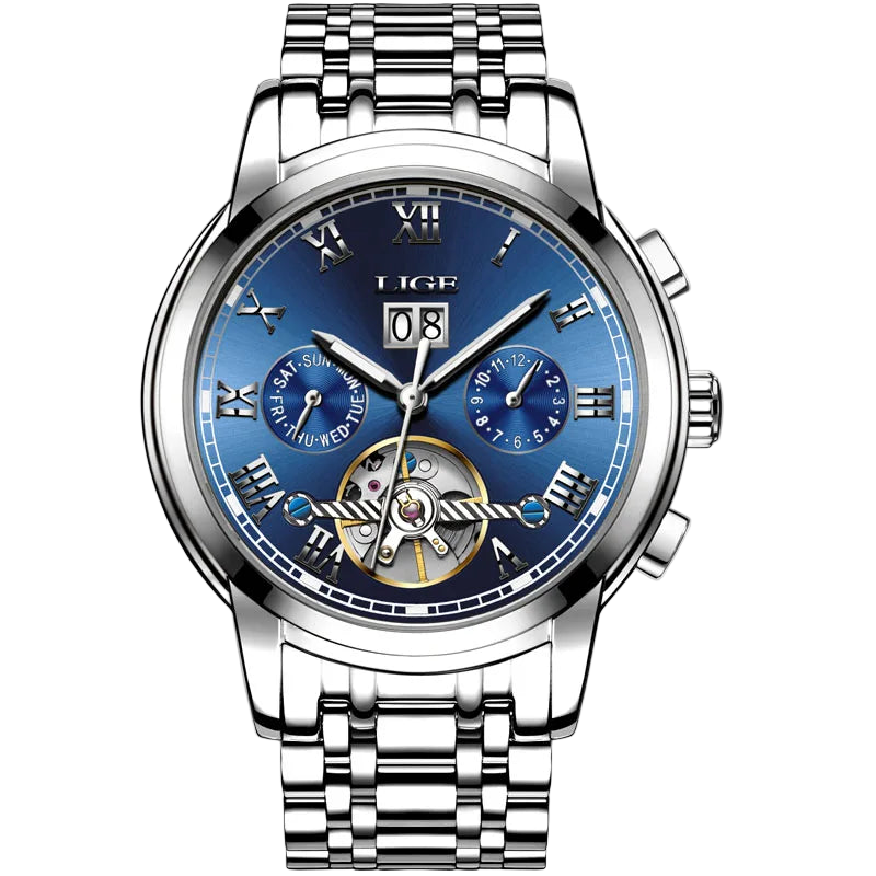 vastara - aeternum automatic mechanical moon phase leather watch for watch 21 - elegant unisex timepiece with waterproof