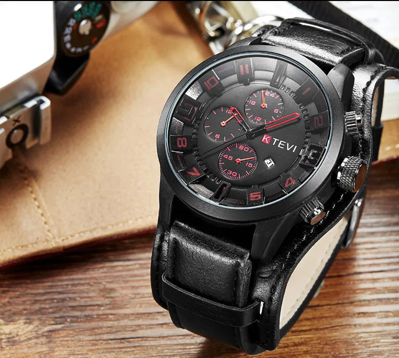 vastara retro 's es -end pu leather strap date business big dial military tactical watch 7 - business unisex timepiece with