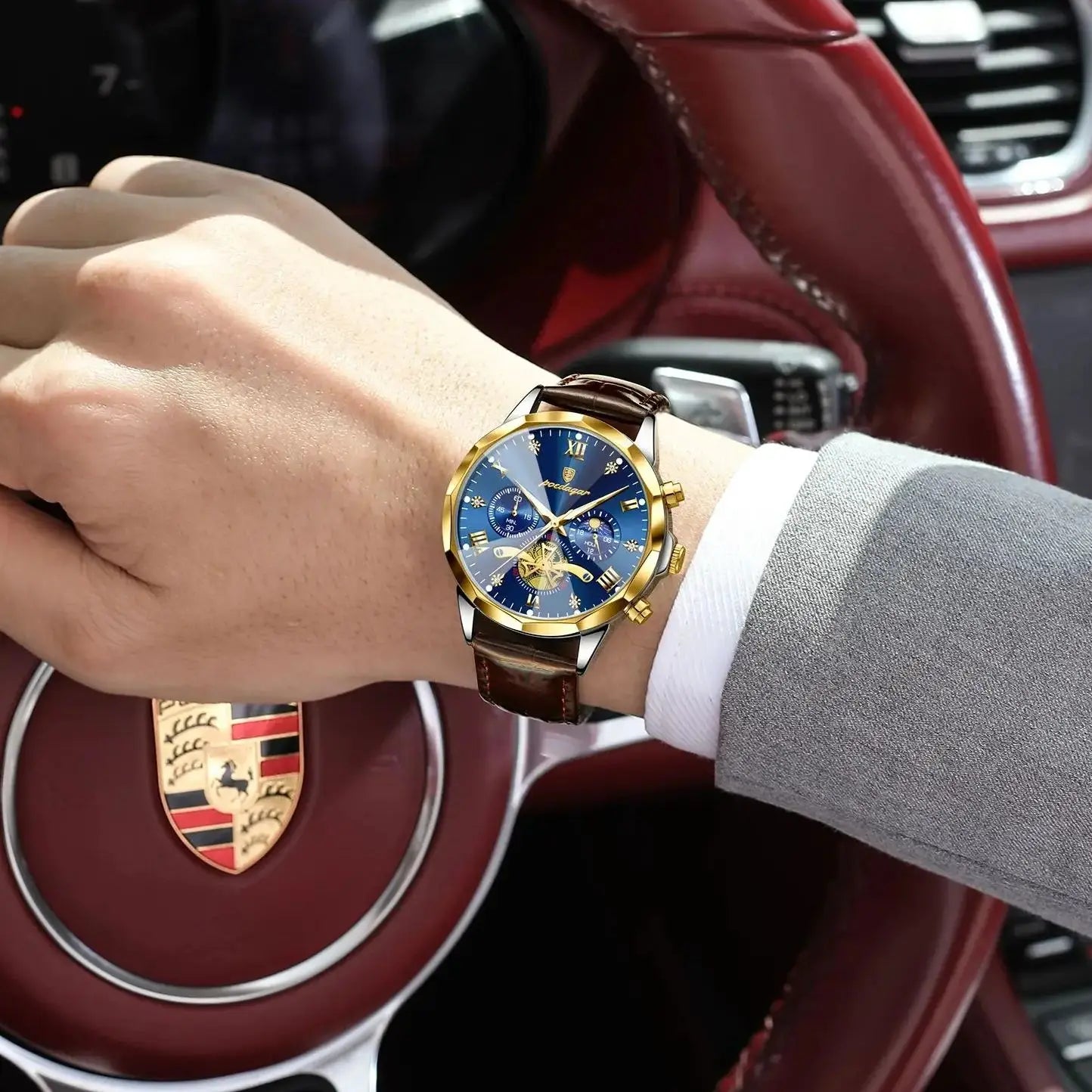 vastara chronograph poedagar military - chronograph genuine leather watch 5 - classic unisex timepiece with chronograph (USA)