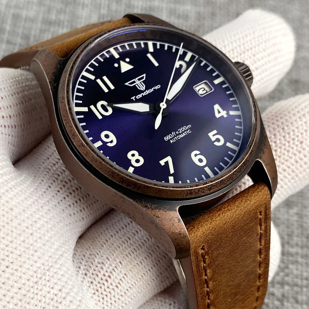vastara sapphire tandorio retro pilot es nh35a 's aviator bronze pvd sapphire crystal 39mm watch 8 - classic unisex