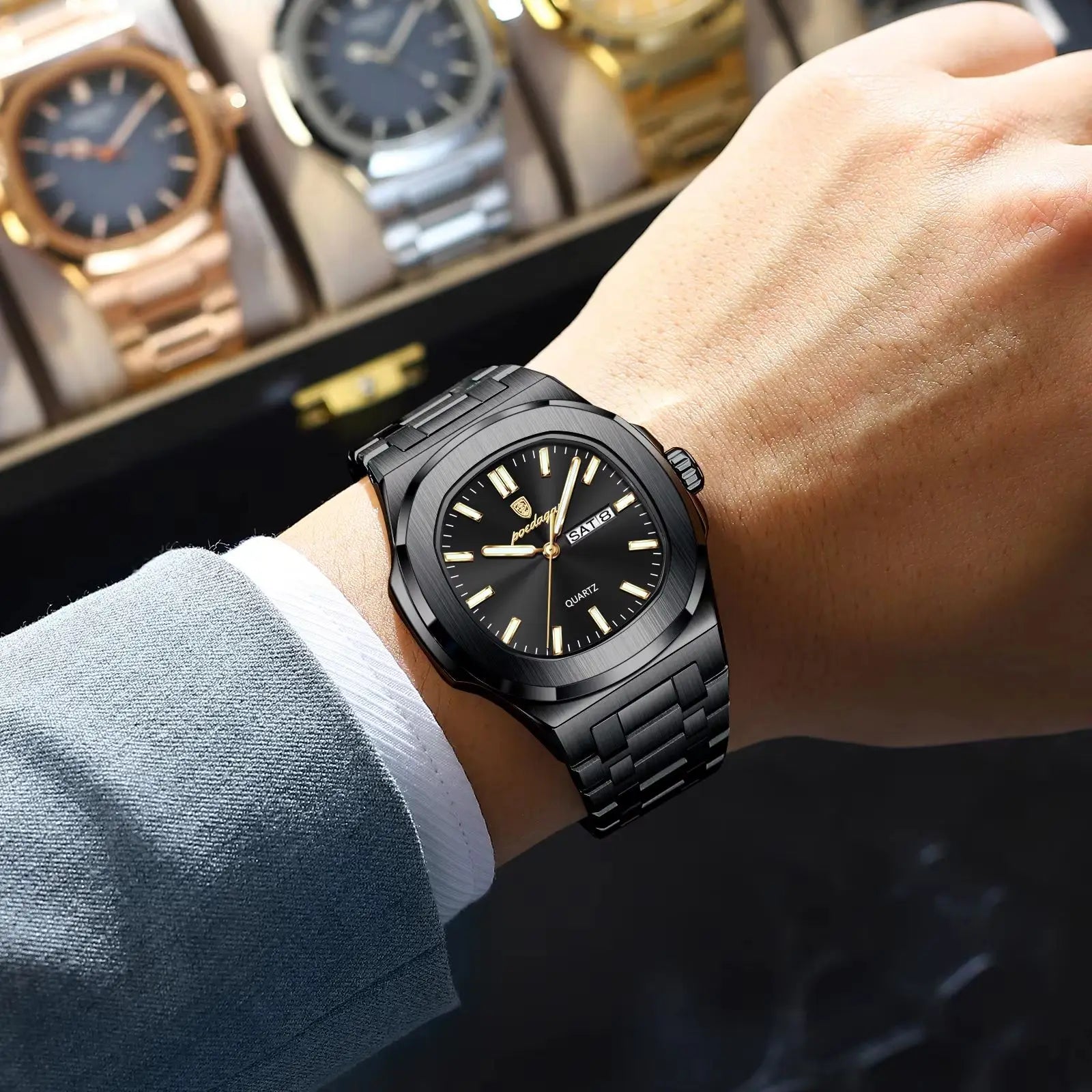 vastara poedagar square s es luminous watch 5 - classic unisex timepiece with stainless steel (USA)