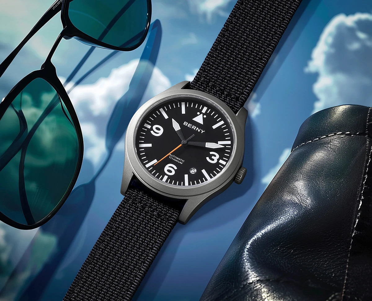 vastara berny pilot titanium sapphire ar coating supper luminous 10bar sport titanium aviation watch 26 - classic unisex