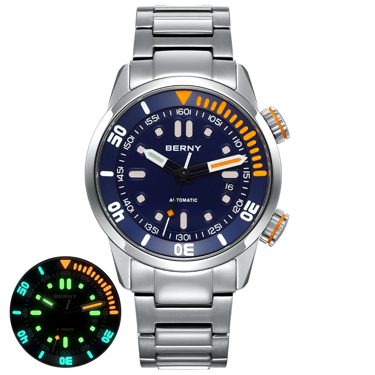 vastara sapphire berny dive for super luminous original watch 8 - classic unisex timepiece with stainless steel (USA)