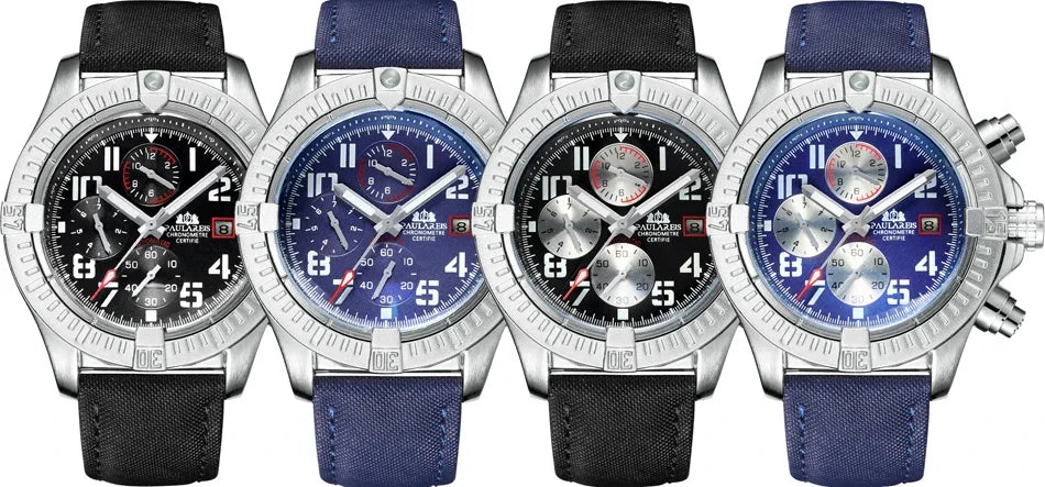 vastara s self wind canvas genuine black blue leather multifunction date month luminous watch 10 - classic unisex timepiece