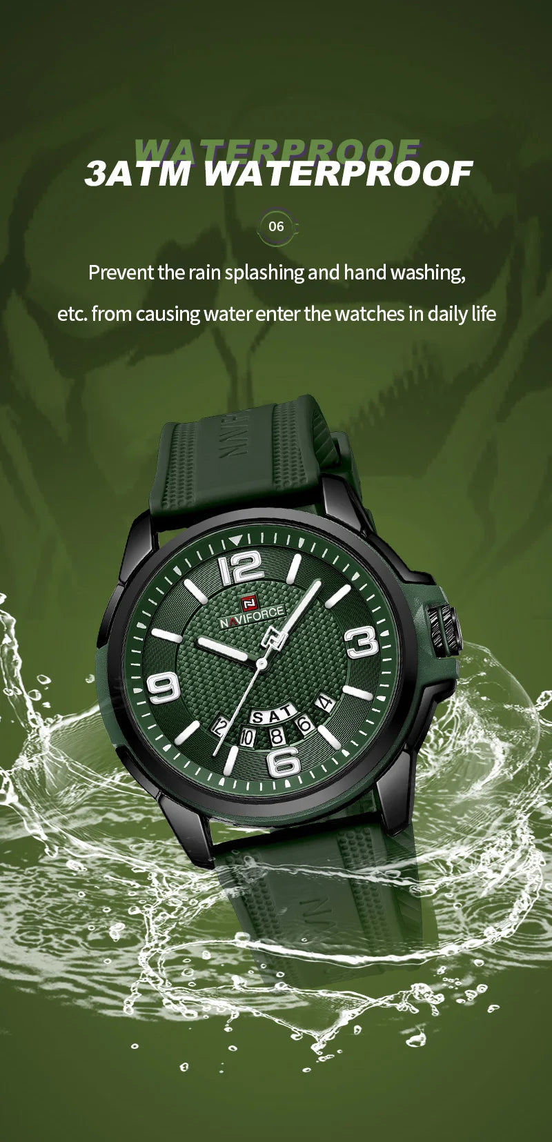 vastara original naviforce for silicone strap business classic wrist es date clock silicone with silicone watch 19 -