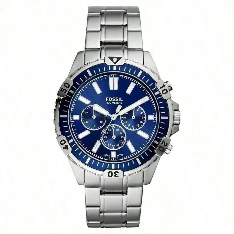 vastara - fossil men's executive blue dial chronograph timepiece - casual unisex watch with chronograph in blue stainless