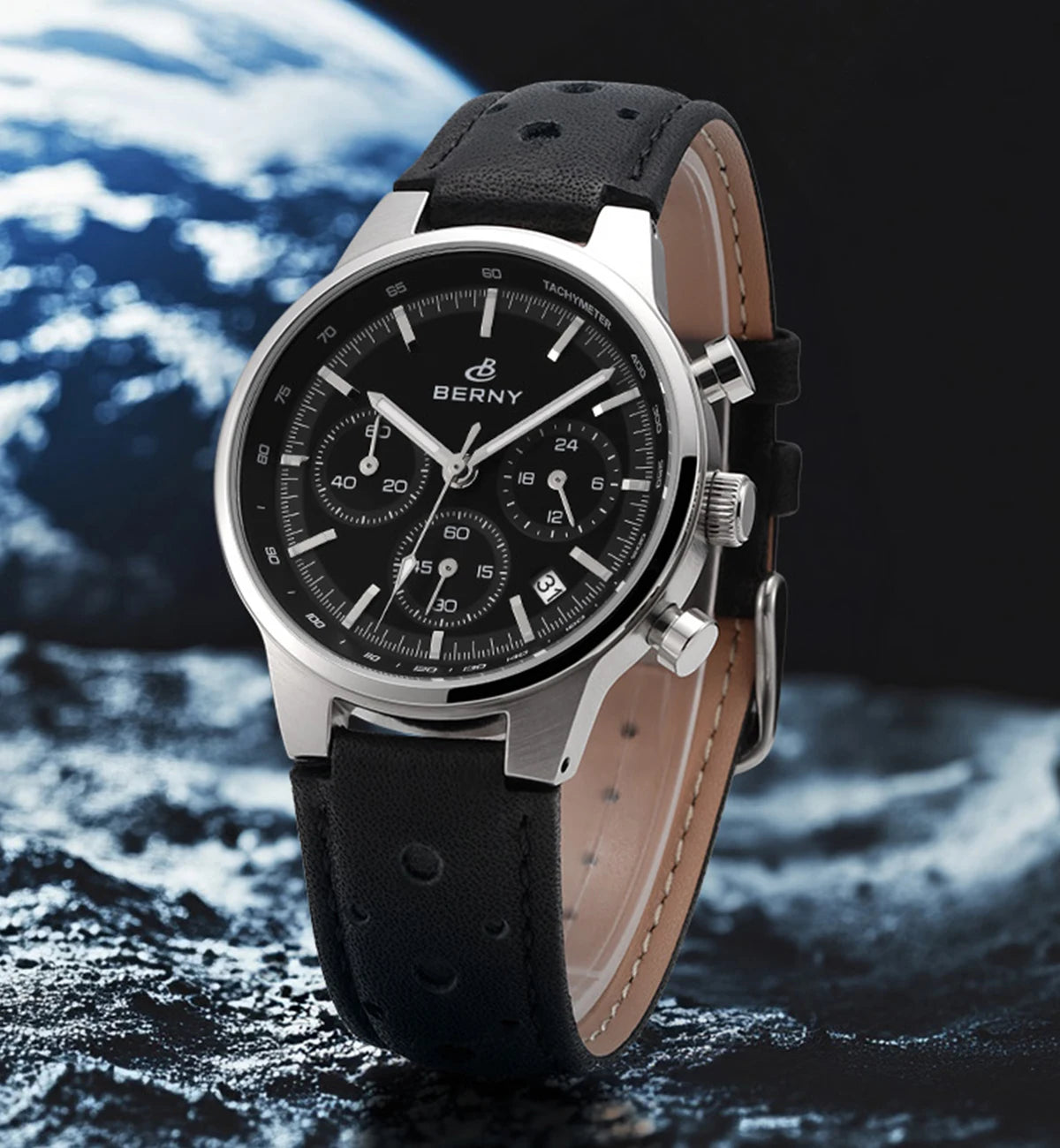 vastara berny chronograph sports for sapphire retro leather watch 8 - casual unisex timepiece with chronograph (USA)