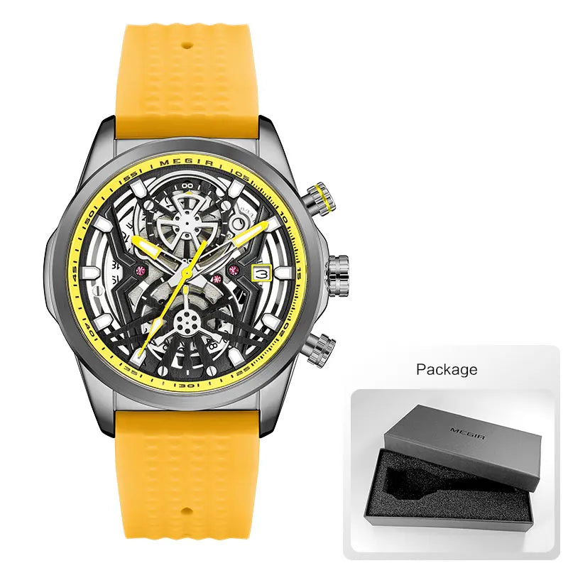 unisex luxury watch vastara megir chronograph yellow strap luminous - daily wear timepiece with white dial (USA)
