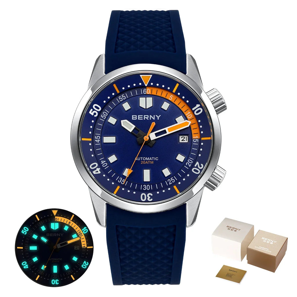 vastara - berny professional dive watch 200m - sports unisex watch with waterproof in neutral stainless steel (USA)