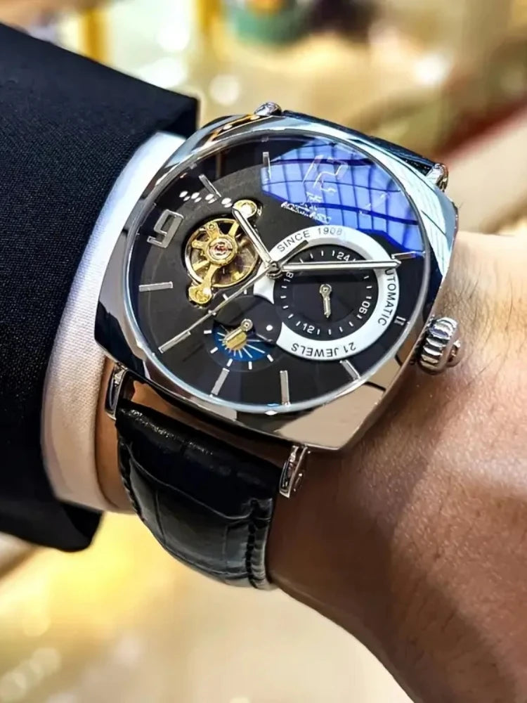 vastara looking and 's retro - hollow dial, alloy case, leather strap - business casual wear, gift for his, no batteries