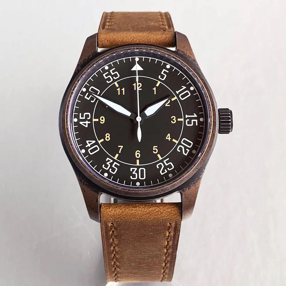 vastara sapphire tandorio retro pilot es nh35a 's aviator bronze pvd sapphire crystal 39mm watch 38 - classic unisex