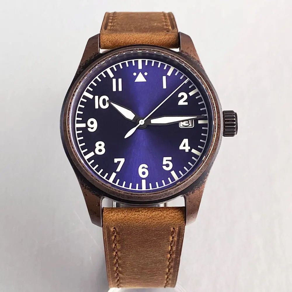 vastara sapphire tandorio retro pilot es nh35a 's bronze plated pvd sapphire crystal 39mm watch 37 - classic unisex