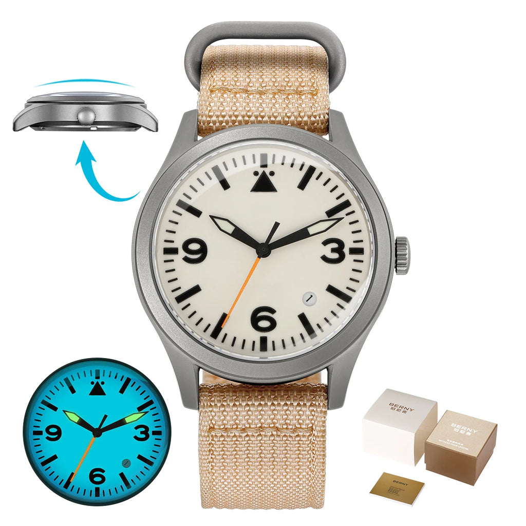 vastara berny pilot titanium sapphire ar coating supper luminous 10bar sport titanium aviation watch 53 - classic unisex