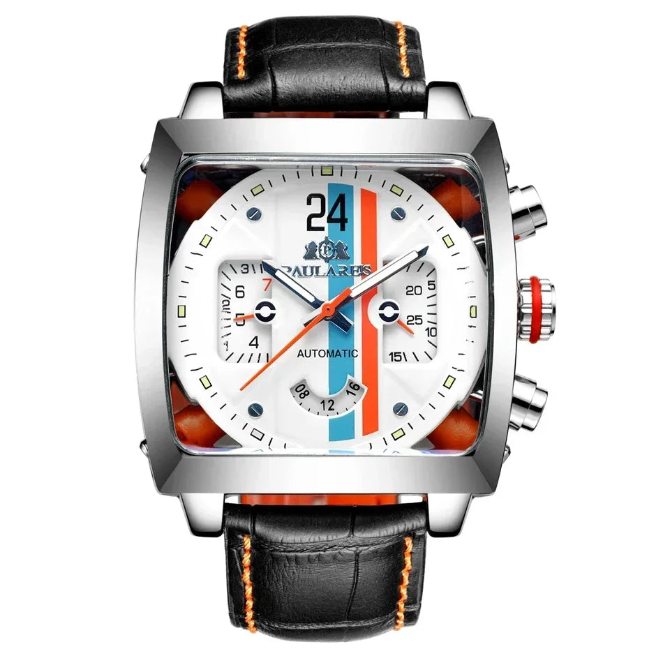 vastara leather stainless steel black orange casual 40mm perspective see through watch 21 - casual unisex timepiece with