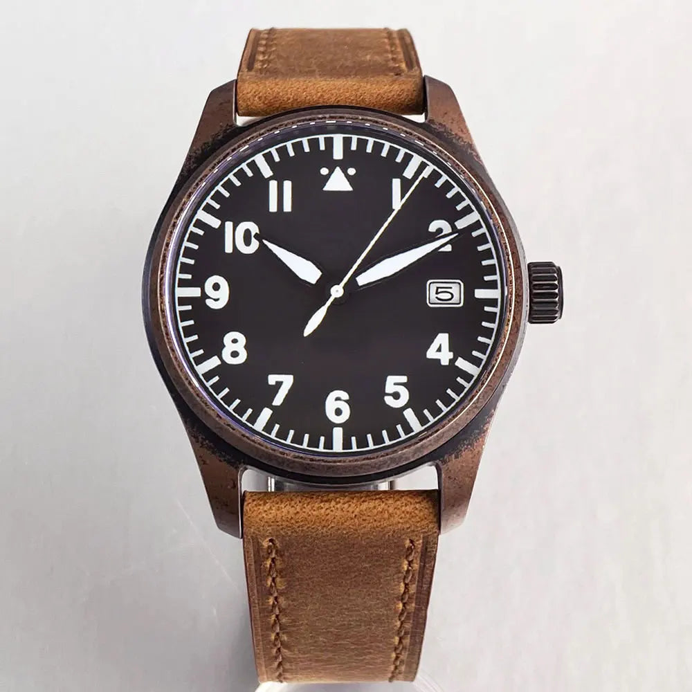 vastara sapphire tandorio retro pilot es nh35a 's bronze plated pvd sapphire crystal 39mm watch 39 - classic unisex