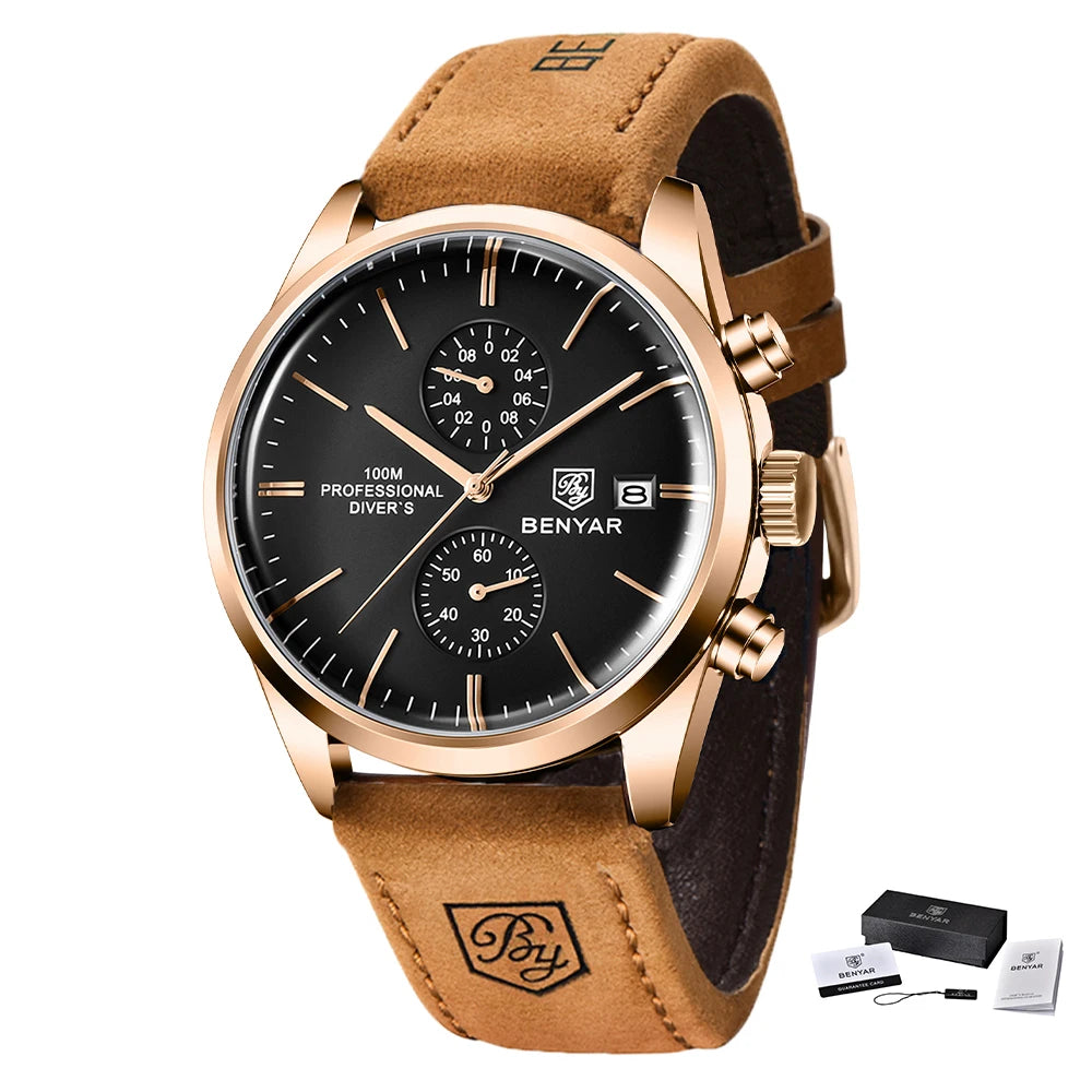 vastara chronograph luxury30m chronograph leather clock relojes hombre - japanese - japanese chronograph - surgical-grade