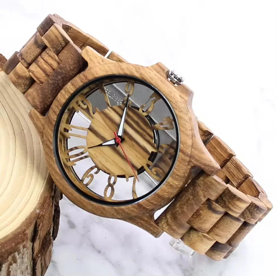 VASTARA wooden watches for men handmade engraved wood watch analog quartz men's wooden watch unisex timepiece - waterproof