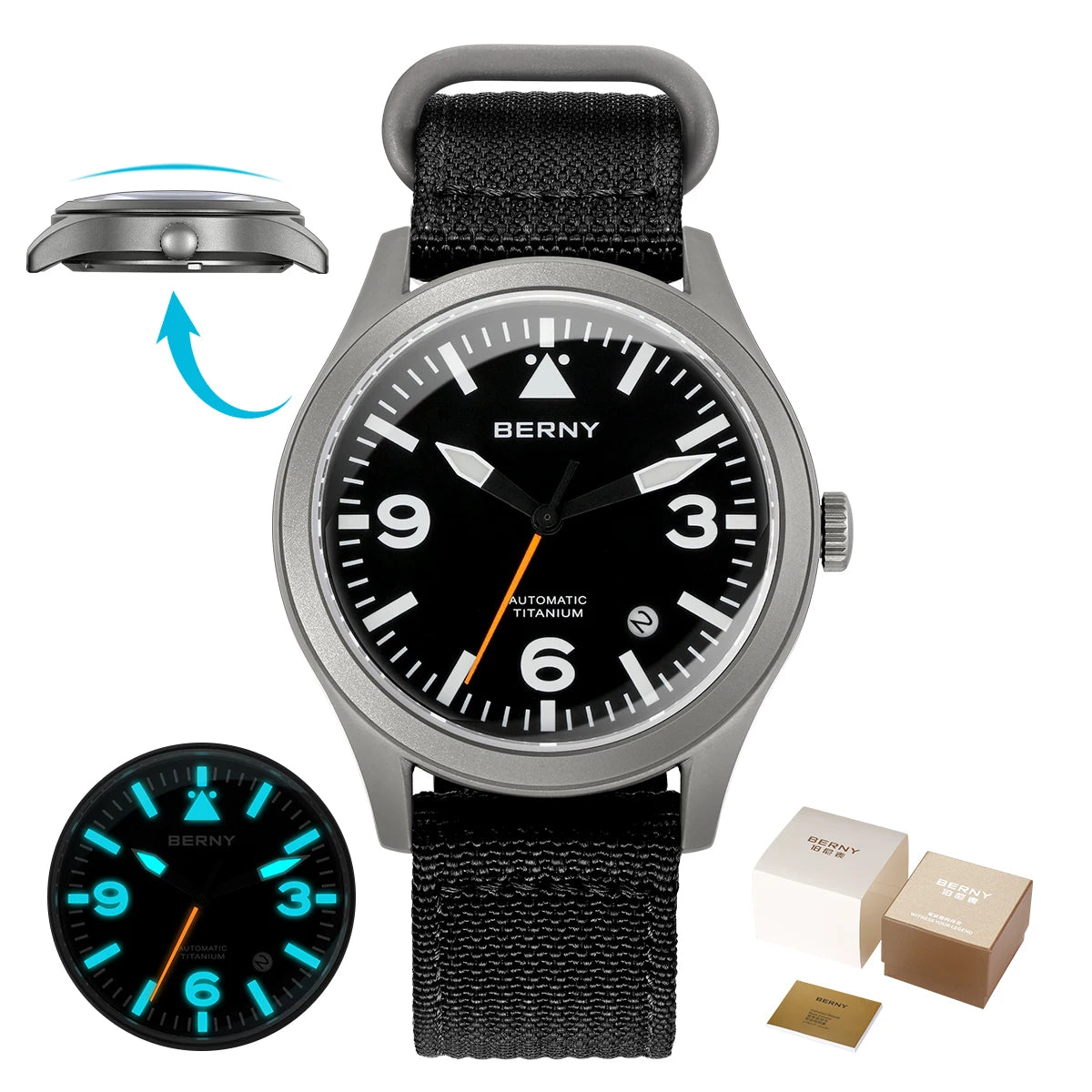 vastara berny pilot titanium sapphire ar coating supper luminous 10bar sport titanium aviation watch 43 - classic unisex