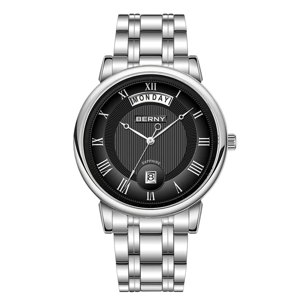 vastara berny miyota vj55top day date stainless steel sapphire for watch 26 - classic unisex timepiece with chronograph (USA)