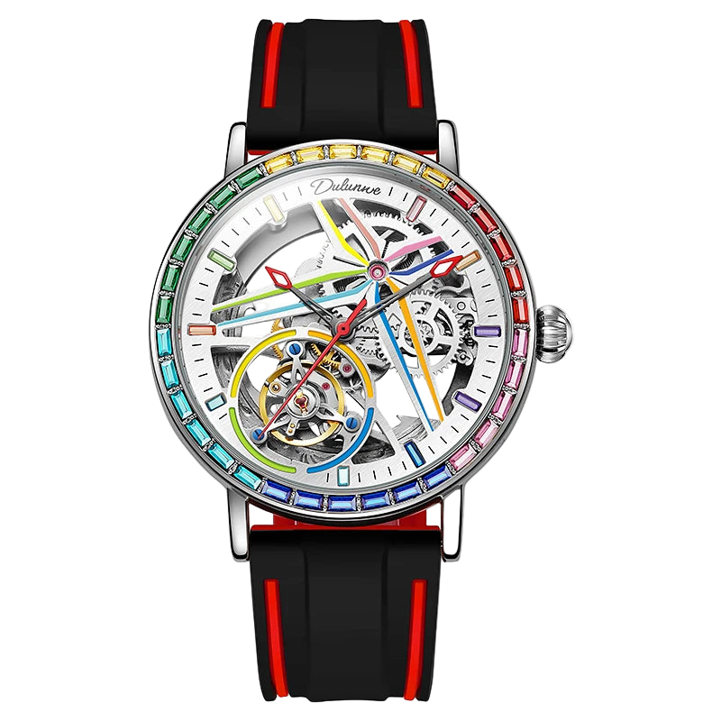 vastara - rainbow colored gemstone tourbillon fashion skeleton watch watch 12 - casual unisex timepiece with waterproof (USA)